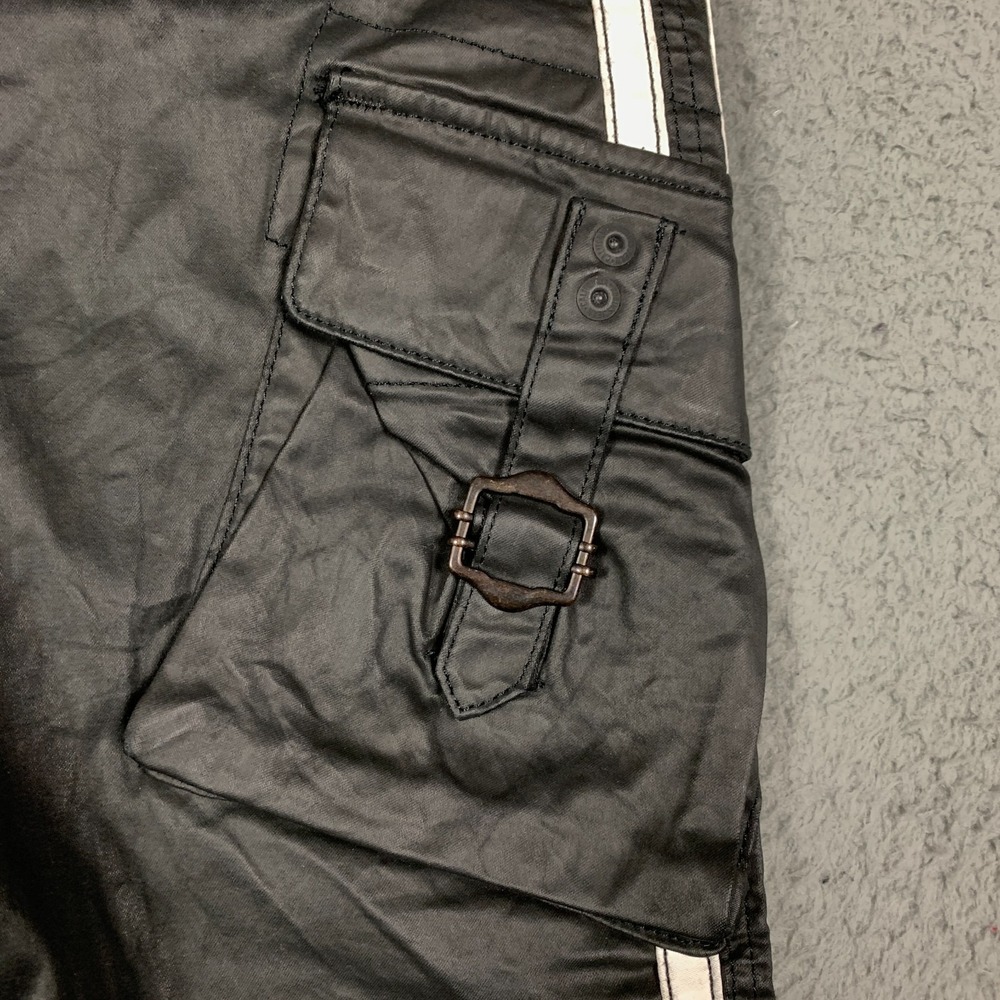 Robin's Jeans Predator Cargo Pants Women's 25 Black Coated‎ Side Striped Sporty - Picture 9 of 14